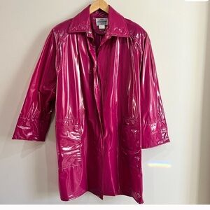 Vintage Hot Pink Shiny Rain Coat | Mod 60s Style | Size L